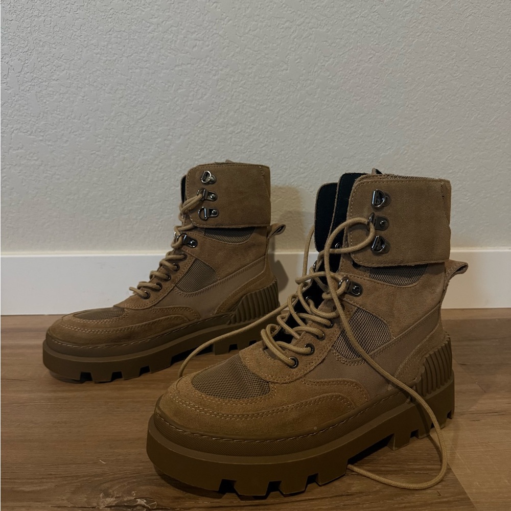 Zara Brown Lace-Up Combat Boots